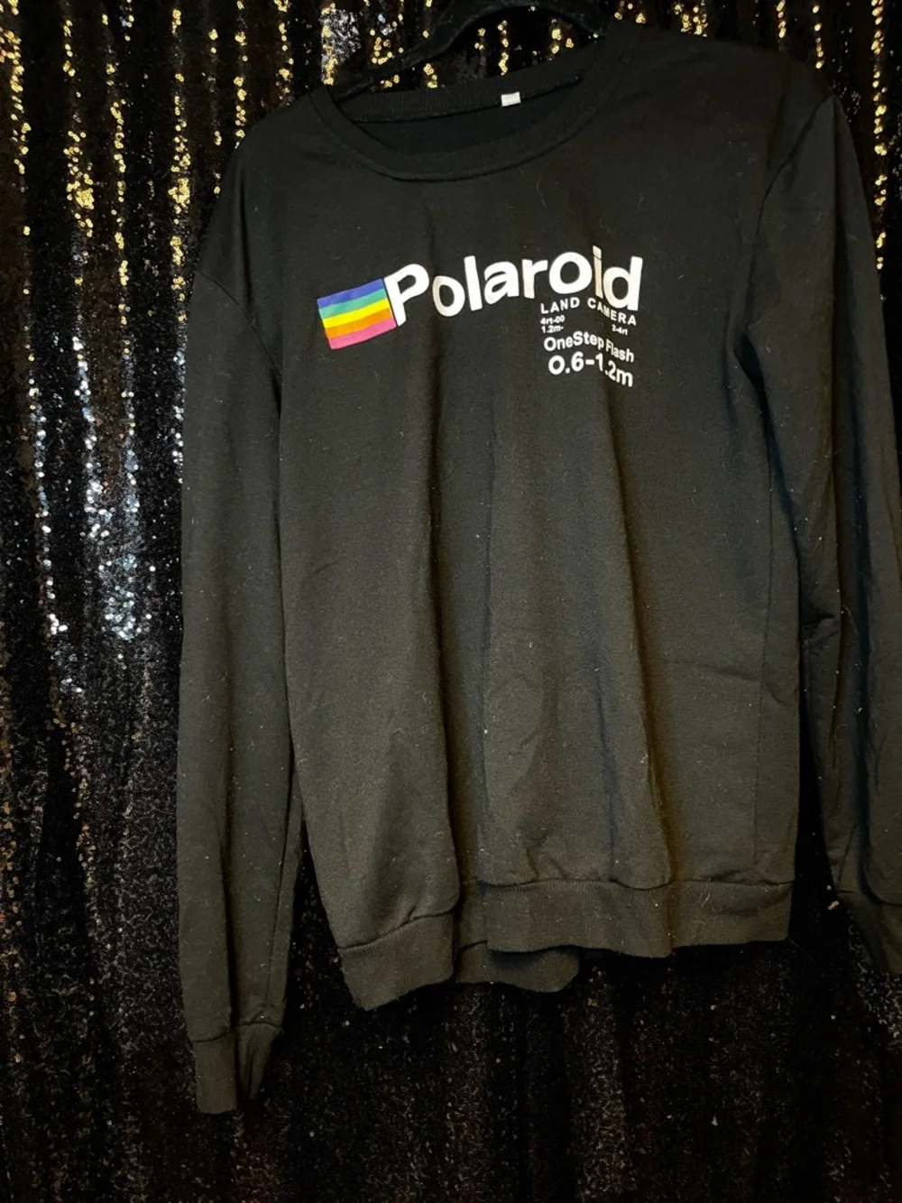 Polaroid Black Crewneck Sweatshirt with Rainbow Logo